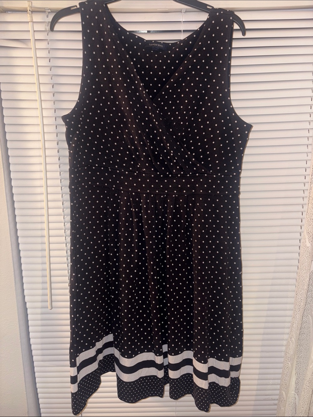 Lands End Black & White Polka Dot Midi Dress